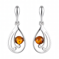 Lydia Baltic Honey Amber Earrings in Sterling Silver featuring genuine honey Baltic amber gemstones set in polished 925 sterling silver, isolated on a white background.