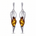 Martha Baltic Honey Amber Earrings in Sterling Silver featuring genuine honey Baltic amber gemstones set in polished 925 sterling silver, isolated on a white background.