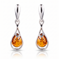 Rose Baltic Honey Amber Earrings in Sterling Silver featuring genuine honey Baltic amber gemstones set in polished 925 sterling silver, isolated on a white background.