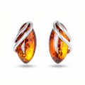 Baltic Honey Amber Stud Drop Earrings in Sterling Silver featuring genuine honey Baltic amber gemstones set in polished 925 sterling silver, isolated on a white background.