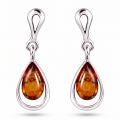 Julia Baltic Honey Amber Earrings in Sterling Silver featuring genuine honey Baltic amber gemstones set in polished 925 sterling silver, isolated on a white background.
