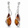 Matilda Baltic Honey Amber Earrings in Sterling Silver featuring genuine honey Baltic amber gemstones set in polished 925 sterling silver, isolated on a white background.