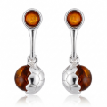 Baltic Honey Amber Soccer Ball Drop Stud Earrings in Sterling Silver featuring genuine honey Baltic amber gemstones in a soccer ball-inspired drop stud design, set in polished 925 sterling silver, isolated on a white background.
