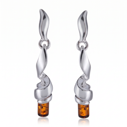 Eva Baltic Honey Amber Earrings in Sterling Silver featuring genuine honey Baltic amber gemstones set in polished 925 sterling silver, isolated on a white background.