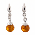 Sarah Baltic Honey Amber Earrings in Sterling Silver featuring genuine honey Baltic amber gemstones set in polished 925 sterling silver, isolated on a white background.