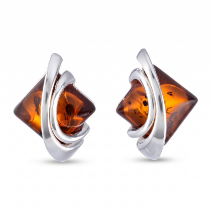 Bethany Baltic Honey Amber Earrings in Sterling Silver featuring genuine honey Baltic amber gemstones set in polished 925 sterling silver, isolated on a white background.