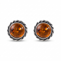 Catalina Baltic Honey Amber Earrings in Sterling Silver featuring genuine honey Baltic amber gemstones set in polished 925 sterling silver, isolated on a white background.