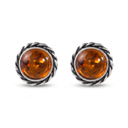 Catalina Baltic Honey Amber Earrings in Sterling Silver featuring genuine honey Baltic amber gemstones set in polished 925 sterling silver, isolated on a white background.
