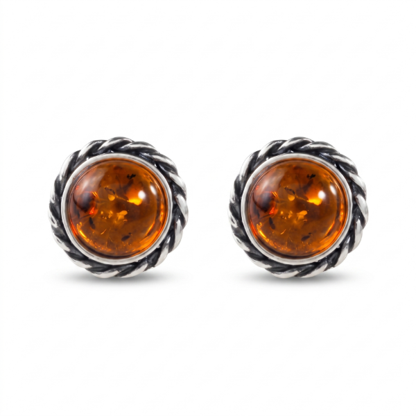 Catalina Baltic Honey Amber Earrings in Sterling Silver featuring genuine honey Baltic amber gemstones set in polished 925 sterling silver, isolated on a white background.