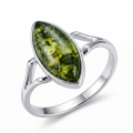 Autumn Baltic Green Amber Ring in Sterling Silver featuring a genuine green Baltic amber gemstone set in polished 925 sterling silver, isolated on a white background.