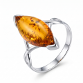 Harriet Baltic Honey Amber Marquise Ring in Sterling Silver featuring a genuine marquise-cut honey Baltic amber gemstone set in polished 925 sterling silver, isolated on a white background.