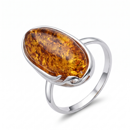 Oval Ring in Sterling Silver featuring a genuine oval gemstone set in polished 925 sterling silver, isolated on a white background.
