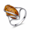 Micaela Baltic Honey Amber Oval Ring in Sterling Silver featuring a genuine oval honey Baltic amber gemstone set in polished 925 sterling silver, isolated on a white background.