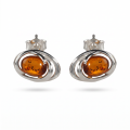Emily Baltic Honey Amber Earrings in Sterling Silver featuring genuine honey Baltic amber gemstones set in polished 925 sterling silver, isolated on a white background.