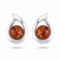 Ilona Baltic Honey Amber Earrings in Sterling Silver featuring genuine honey Baltic amber gemstones set in polished 925 sterling silver, isolated on a white background.