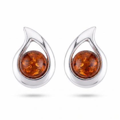 Ilona Baltic Honey Amber Earrings in Sterling Silver featuring genuine honey Baltic amber gemstones set in polished 925 sterling silver, isolated on a white background.