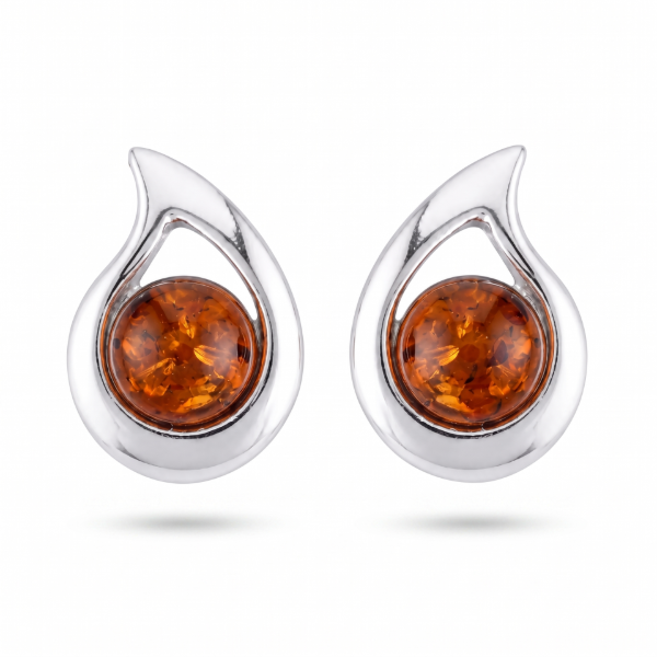Ilona Baltic Honey Amber Earrings in Sterling Silver featuring genuine honey Baltic amber gemstones set in polished 925 sterling silver, isolated on a white background.