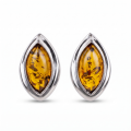 Harper Baltic Honey Amber Earrings in Sterling Silver featuring genuine honey Baltic amber gemstones set in polished 925 sterling silver, isolated on a white background.