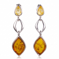 June Baltic Amber Earrings in Sterling Silver featuring genuine Baltic amber gemstones set in polished 925 sterling silver, isolated on a white background.