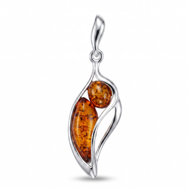 Stella Baltic Amber Pendant in Sterling Silver featuring genuine Baltic amber set in polished 925 sterling silver, isolated on a white background.