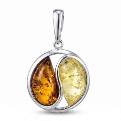 Baltic Honey Amber Pendant in Sterling Silver featuring genuine honey Baltic amber set in polished 925 sterling silver, isolated on a white background.