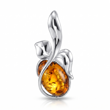 Berry Baltic Honey Amber Pendant in Sterling Silver featuring genuine honey Baltic amber set in polished 925 sterling silver, isolated on a white background.