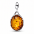 Pendant with 18 Baltic Honey Amber Pendant Necklace in Sterling Silver featuring 18 genuine honey Baltic amber gemstones set in polished 925 sterling silver, isolated on a white background.