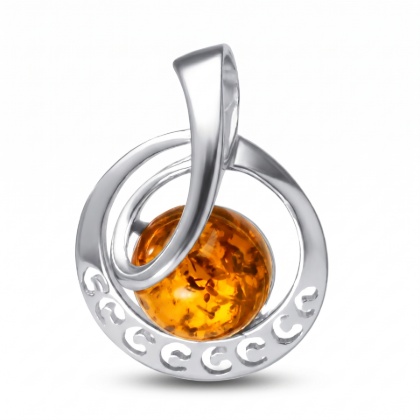 Galaxy Baltic Honey Amber Pendant in Sterling Silver featuring genuine honey Baltic amber set in polished 925 sterling silver, isolated on a white background.