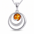 Aleta Baltic Amber Pendant in Sterling Silver featuring genuine Baltic amber set in polished 925 sterling silver, isolated on a white background.