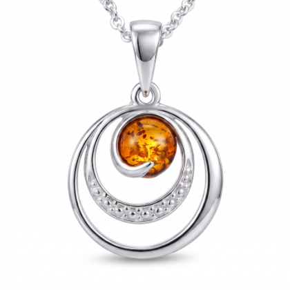 Aleta Baltic Amber Pendant in Sterling Silver featuring genuine Baltic amber set in polished 925 sterling silver, isolated on a white background.