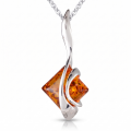 Bethany Baltic Amber Pendant in Sterling Silver featuring genuine Baltic amber set in polished 925 sterling silver, isolated on a white background.