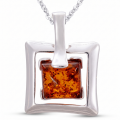 Baltic Honey Amber Square Pendant in Sterling Silver featuring genuine square-shaped honey Baltic amber set in polished 925 sterling silver, isolated on a white background.
