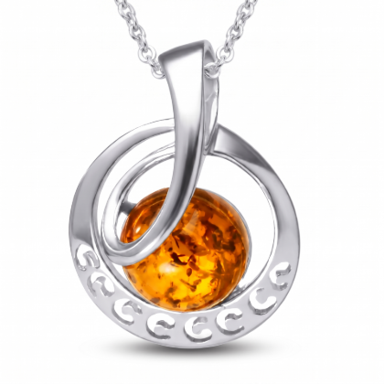 Galaxy Baltic Honey Amber Pendant in Sterling Silver featuring genuine honey Baltic amber set in polished 925 sterling silver, isolated on a white background.