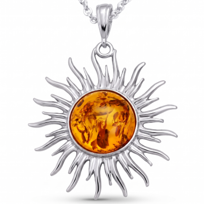 GIA Certified Baltic Amber Sun Pendant in Sterling Silver