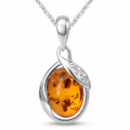 Dawn Baltic Honey Amber Pendant in Sterling Silver featuring genuine honey Baltic amber set in polished 925 sterling silver, isolated on a white background.