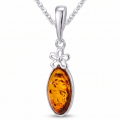Meadow Baltic Honey Amber Pendant in Sterling Silver featuring genuine honey Baltic amber set in polished 925 sterling silver, isolated on a white background.
