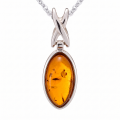 Sunny Baltic Honey Amber Pendant in Sterling Silver featuring genuine honey Baltic amber set in polished 925 sterling silver, isolated on a white background.