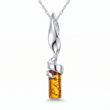 Eva Baltic Honey Amber Pendant in Sterling Silver featuring genuine honey Baltic amber set in polished 925 sterling silver, isolated on a white background.