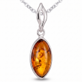 Fawn Baltic Honey Amber Pendant in Sterling Silver featuring genuine honey Baltic amber set in polished 925 sterling silver, isolated on a white background.