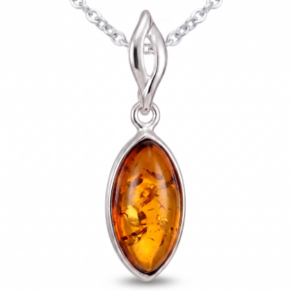 Fawn Baltic Honey Amber Pendant in Sterling Silver featuring genuine honey Baltic amber set in polished 925 sterling silver, isolated on a white background.