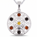 Gale Multicolor Baltic Amber Pendant in Sterling Silver featuring genuine multicolor Baltic amber gemstones set in polished 925 sterling silver, isolated on a white background.