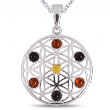 Gale Multicolor Baltic Amber Pendant in Sterling Silver featuring genuine multicolor Baltic amber gemstones set in polished 925 sterling silver, isolated on a white background.