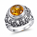 Meadow Baltic Honey Amber Ring in Sterling Silver featuring genuine honey Baltic amber set in polished 925 sterling silver, isolated on a white background.