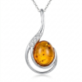 Vivian Baltic Honey Amber Pendant in Sterling Silver featuring genuine honey Baltic amber set in polished 925 sterling silver, isolated on a white background.