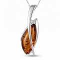 Lena Baltic Honey Amber Pendant in Sterling Silver featuring genuine honey Baltic amber set in polished 925 sterling silver, isolated on a white background.