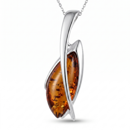 Lena Baltic Honey Amber Pendant in Sterling Silver featuring genuine honey Baltic amber set in polished 925 sterling silver, isolated on a white background.