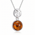 Agatha Baltic Honey Amber Pendant in Sterling Silver featuring genuine honey Baltic amber set in polished 925 sterling silver, isolated on a white background.