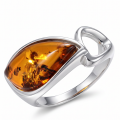 Baltic Honey Amber Contemporary Ring in Sterling Silver featuring genuine honey Baltic amber set in a contemporary polished 925 sterling silver design, isolated on a white background.