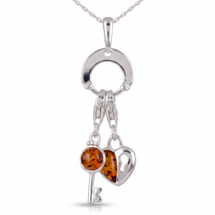 Baltic Amber Heart Pendant in Sterling Silver featuring genuine Baltic amber set in a heart-shaped polished 925 sterling silver design, isolated on a white background.