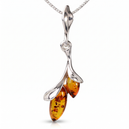 Alicia Baltic Amber Pendant in Sterling Silver featuring genuine Baltic amber set in polished 925 sterling silver, isolated on a white background.